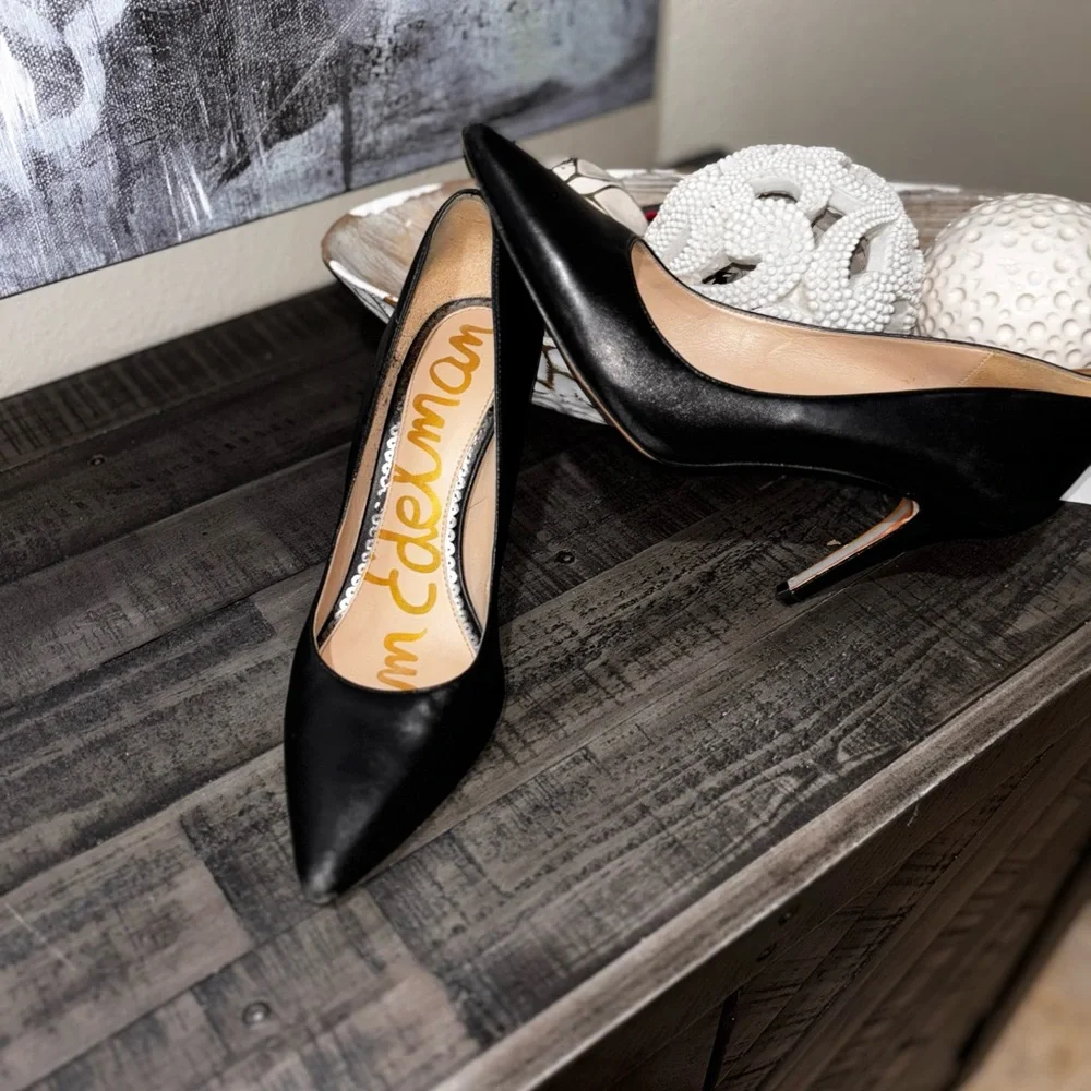 SAM EDELMAN Women's Black Leather Danna Pointed-Toe Stiletto Pumps SZ 8 - Picture 5 of 11